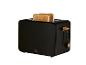 Schwarzer Toaster mit zwei Brotscheiben und Holzdetails