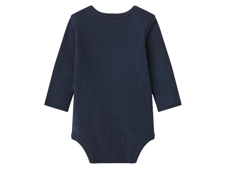 Dunkelblauer Langarm-Babybody, Rückansicht.