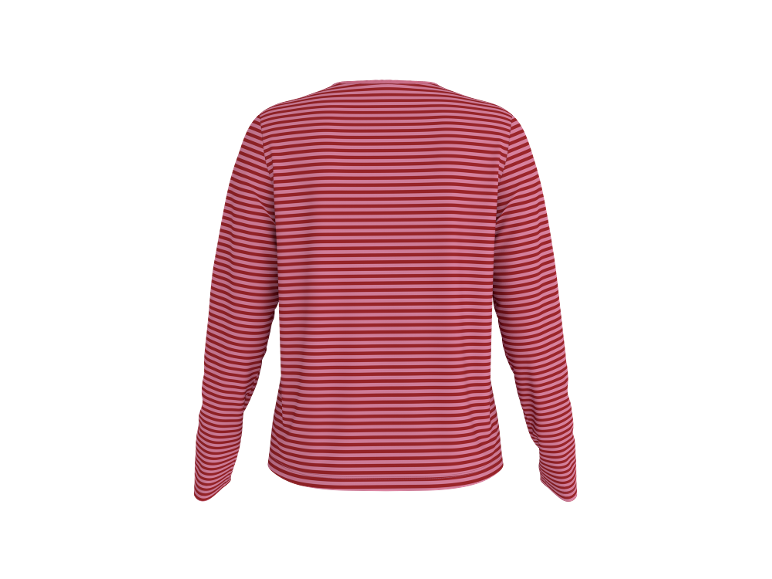 Rot-rosa gestreiftes Langarmshirt, Rückansicht.