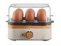 Eierkocher mit transparentem Deckel und Holzoptik, mit sechs Eiern.