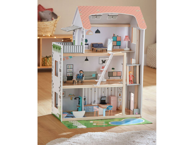 Gehe zu Vollbildansicht: Playtive Holz-Puppenhaus, 39-teilig, 3 Etagen - Bild 10