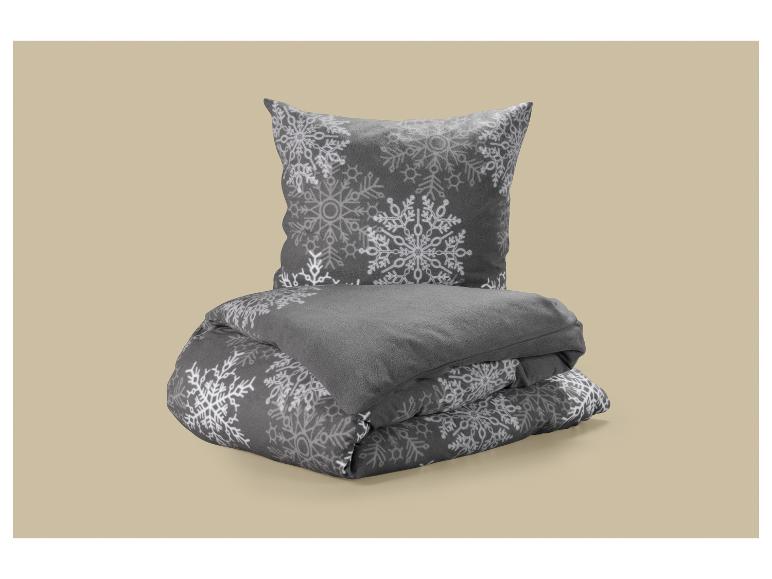 Graues Bettwäsche-Set mit weißen Schneeflocken, inklusive Kissen und Bettdecke
