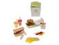 Fast-Food-Spielset mit Burgern, Pommes und Getränken.