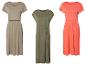 Drei Sommerkleider: beige, khaki und koralle.
