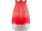 Roter tulpenförmiger Aromadiffusor mit Tasten für Licht, Timer und Nebel.