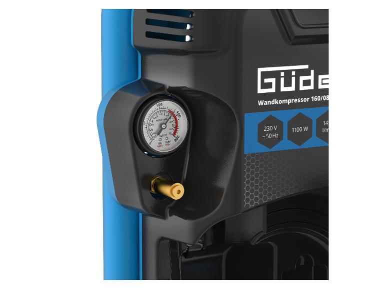 Güde Wandkompressor 160/08 mit Manometer und Spezifikationen.