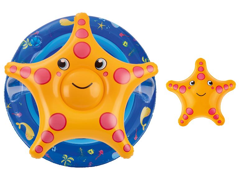 Baby-Schwimmsitz in Form eines gelben Seesterns und blauer aufblasbarer Ring mit Meeresmotiven.