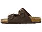 Braune Zweiriemen-Sandalen mit Schnallen und Kork-Optik-Sohle.