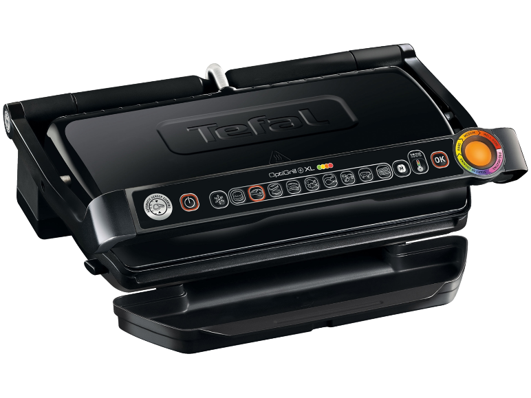 Schwarzer Elektrogrill mit automatischem Sensor und verschiedenen Kochprogrammen