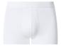 Weiße Herren-Boxershorts mit elastischem Bund.