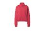 Rotes Sweatshirt mit Reißverschluss, Stehkragen und gerippten Bündchen und Saum.