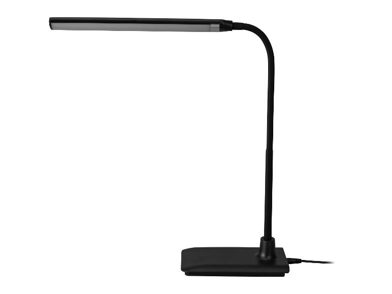 Schwarze LED-Schreibtischlampe mit flexiblem Arm und rechteckigem Sockel