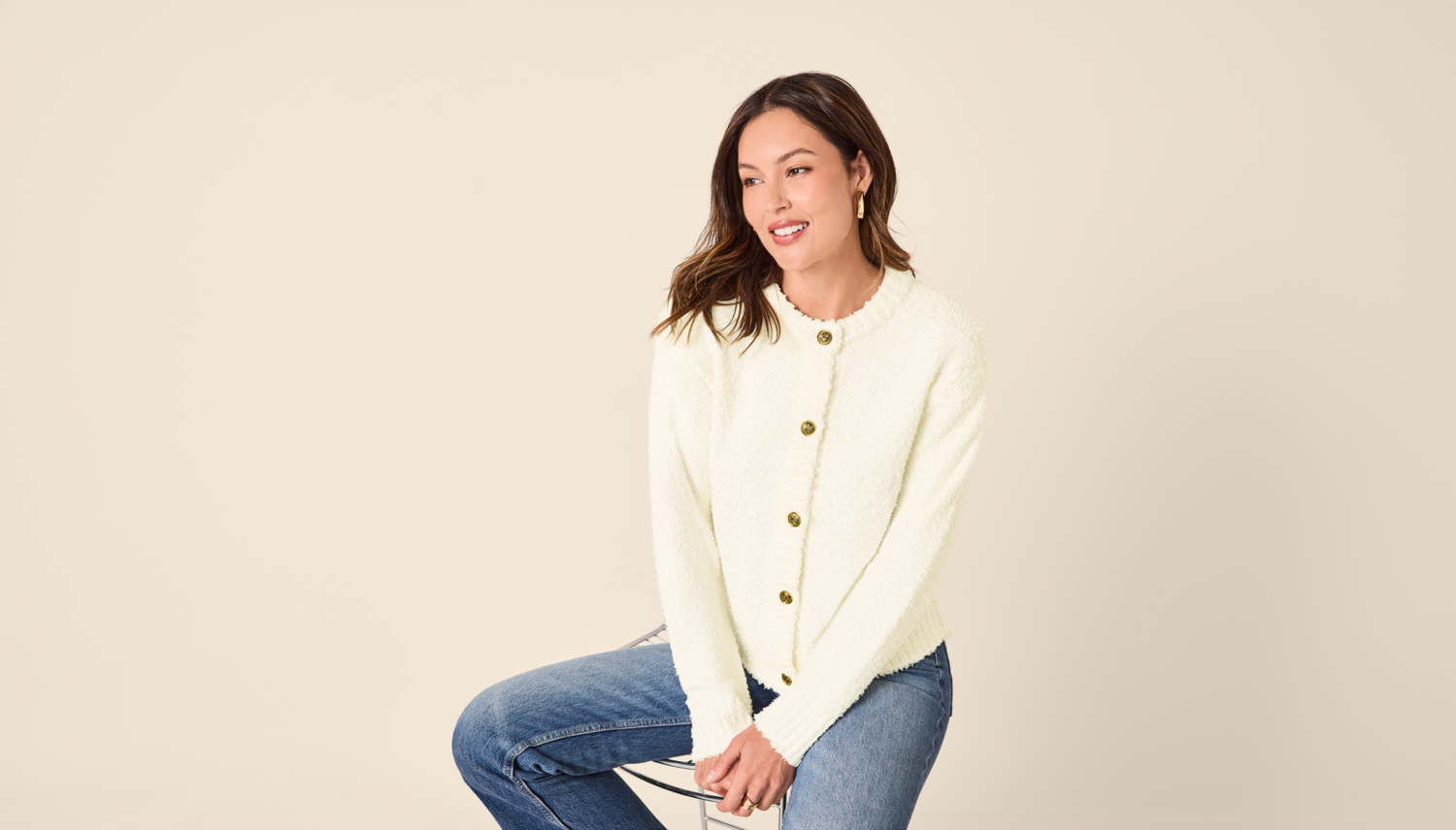 ESMARA® Damen Plüsch Cardigan (Weiß, S(36/38)) – Bild 2 von 3