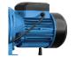 Blauer Elektromotor mit schwarzem Gehäuse und Stromkabel.