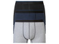 Drei Paar Boxershorts in Grau, Dunkelblau und Schwarz.