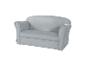 Kleines hellgraues Sofa mit abgerundeten Armlehnen und geschwungener Rückenlehne