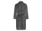 Ein grauer Bademantel mit langen Ärmeln.