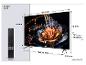 55-Zoll-Fernseher mit Fernbedienung, zeigt Abmessungen und Dicke.