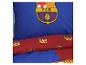Blauer und roter Bettwäschebezug mit Fußballclub-Logo.