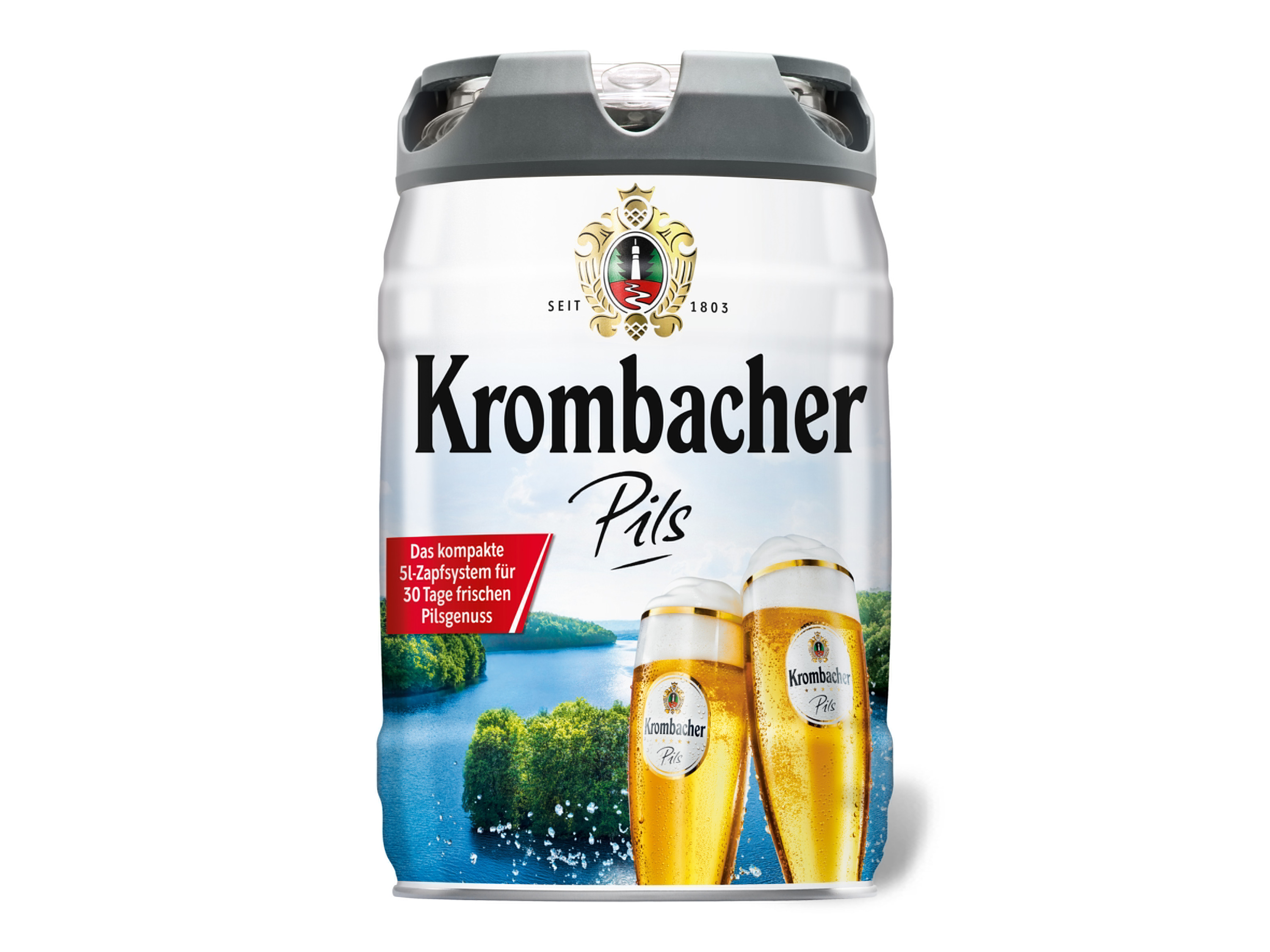 Krombacher Pils 5 Liter Bierfass mit Zapfhahn, Pfandfrei 4,8 % Vol