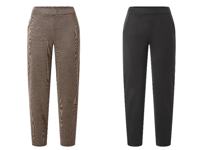 Zwei Damenhosen: eine braune Hahnentritt, eine einfarbige schwarze.