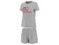 Grauer Damenpyjama mit Kurzarm-T-Shirt und Shorts, mit Faultier-Aufdruck.