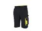 Schwarze Parkside Arbeitsshorts mit neongelben Details und Cargotaschen.