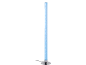 Hohe, zylindrische Blasenlampe mit blauer Flüssigkeit und silbernem Sockel.