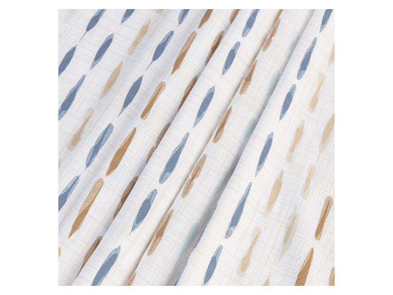 Beige und hellblauer Möbelstoff mit abstraktem Muster.