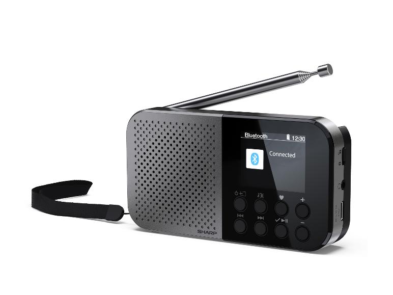 Tragbares Digitalradio mit Bluetooth und ausziehbarer Antenne.