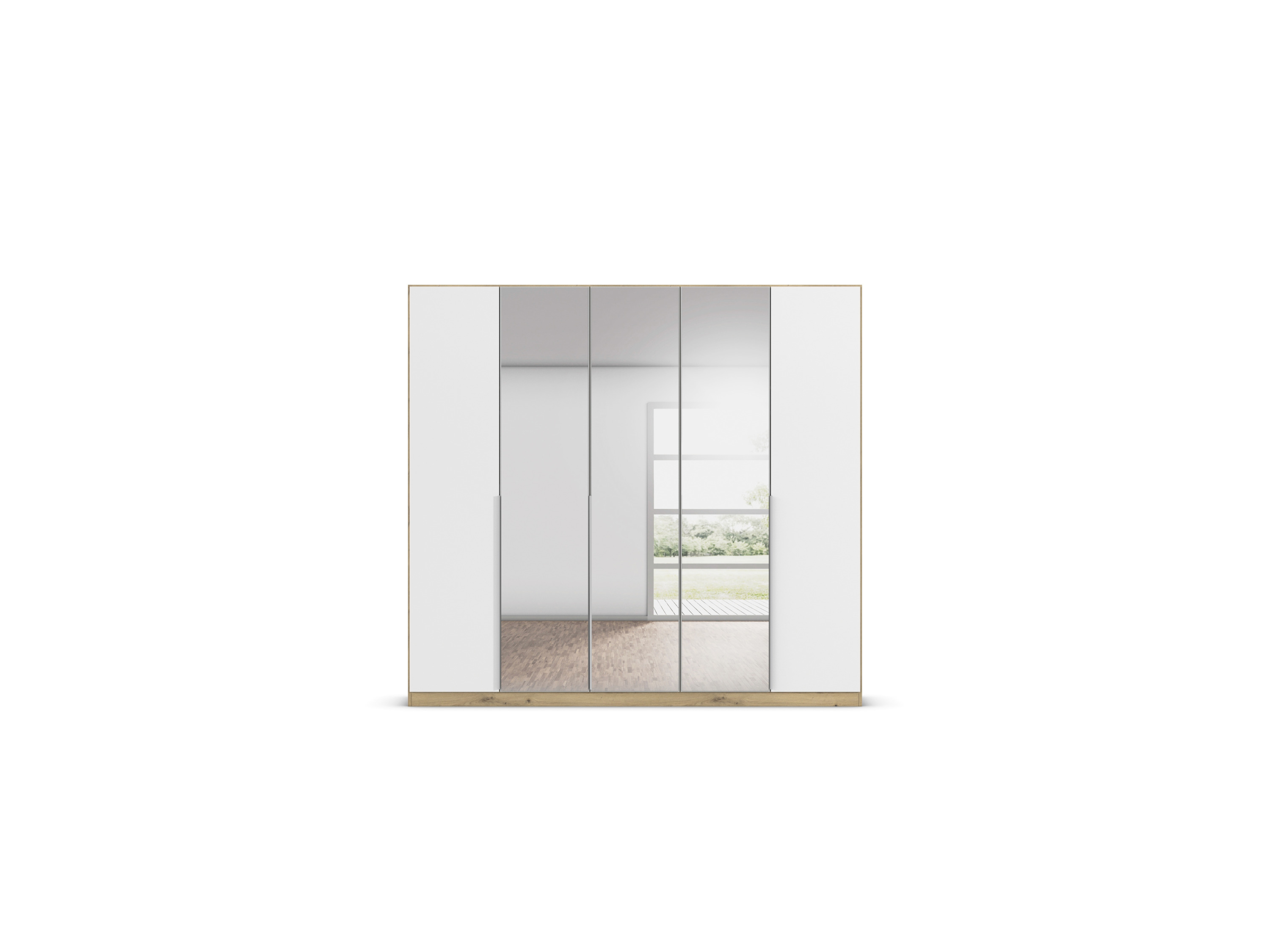 RAUCH ORANGE Drehtürenschrank Alabama mit Spiegel (Classic-Zubehör, Weiß/Eiche Artisan, Griffe Alu, 226 x 210 cm) – Bild 4 von 4