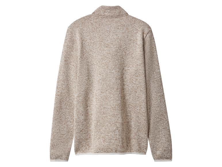 Beige melierte Fleecejacke mit Reißverschluss und Stehkragen, Rückansicht.