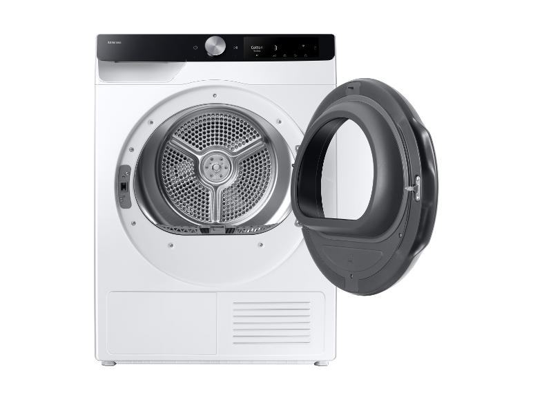Weißer Samsung Trockner mit offener Tür, zeigt die Innentrommel.