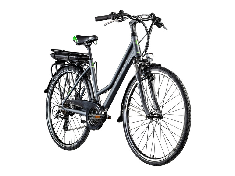 Ein schwarzes Zundapp E-Bike mit integriertem Akku.