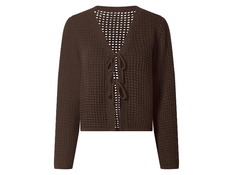 Braune Damen-Strickjacke mit langen Ärmeln und Bindebändern.