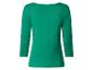 Rückseite eines grünen Damen-T-Shirts mit 3/4-Ärmeln