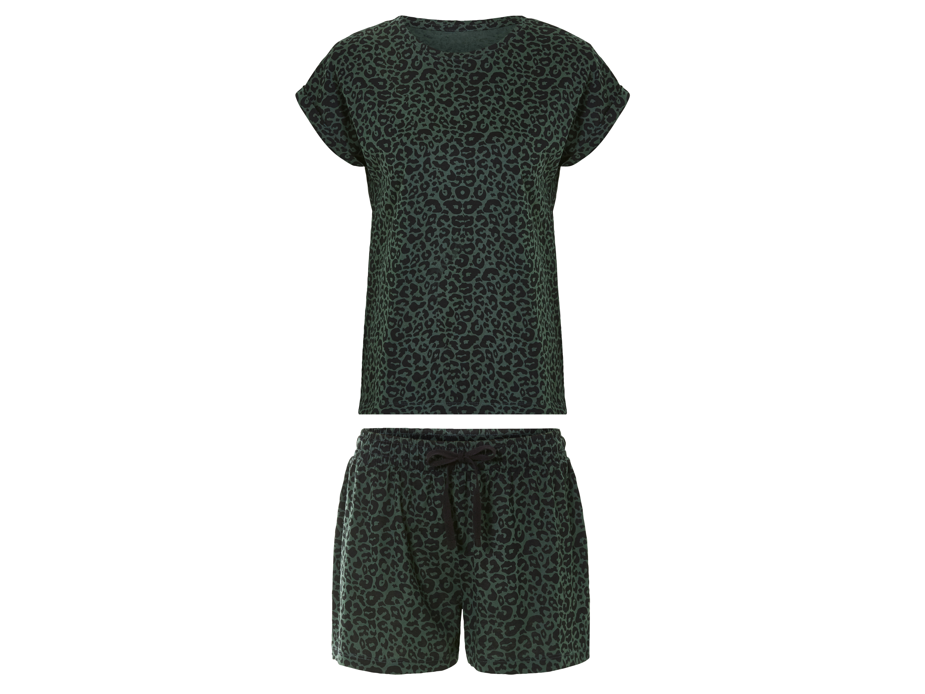 esmara® Damen Shorty Pyjama (grün/schwarz, XS(32/34))““ | weiß/grün Muster: grün/schwarz: Leoparden-Muster weiß/grün: Pflanzen-Muster Detail: Ärmel in Krempeloptik Shorts mit Gummizugbund und Bindeband mit Seitenschlitzen Ausschnitt: Rundhalsausschnitt Material: Baumwolle Pflegehinweis: waschen bei max. 40 °C nicht bleichen schonende Trocknung im Wäschetrockner bei max. 60 °C bügeln bis 150 °C Stufe 2. Dampfbügeleisen kann verwendet werden nicht trockenreinigen Größe: XS 32/34 – XL 48/50 Meine Lidl-Größe – so einfach gehts Deine Größe findest du in der Lidl-Größentabelle . Oeko-Tex® Standard 100 Geprüft auf Schadstoffe Zertifizierungsnummer: 13.Hbd.19134 Matrix Standard 100 by Oeko-Tex® ist die weltweit bekannteste, unabhängige Zertifizierung schadstoffgeprüfter Textil- und Lederprodukte aller Art – vom Garn und den Stoffen bis hin zum gebrauchsfertigen Artikel. Das Label bestätigt