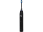 Schwarze elektrische Zahnbürste mit blau-weißem Bürstenkopf
