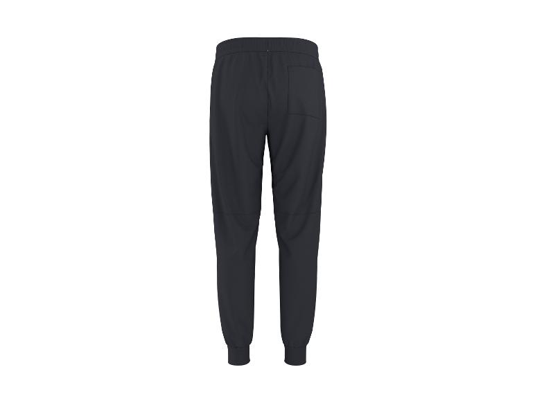 Dunkelblaue Herren-Jogginghose mit elastischem Bund und Bündchen, von hinten gesehen.