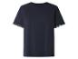 Dunkelblaues Kurzarm-T-Shirt mit schwarzer Spitzenborte