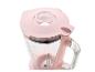 Rosa Mixer mit Glasbehälter und transparentem Deckel, von oben gesehen.