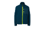 Dunkelblaue Fleecejacke für Herren mit leuchtend gelbem Reißverschluss und Brusttasche.
