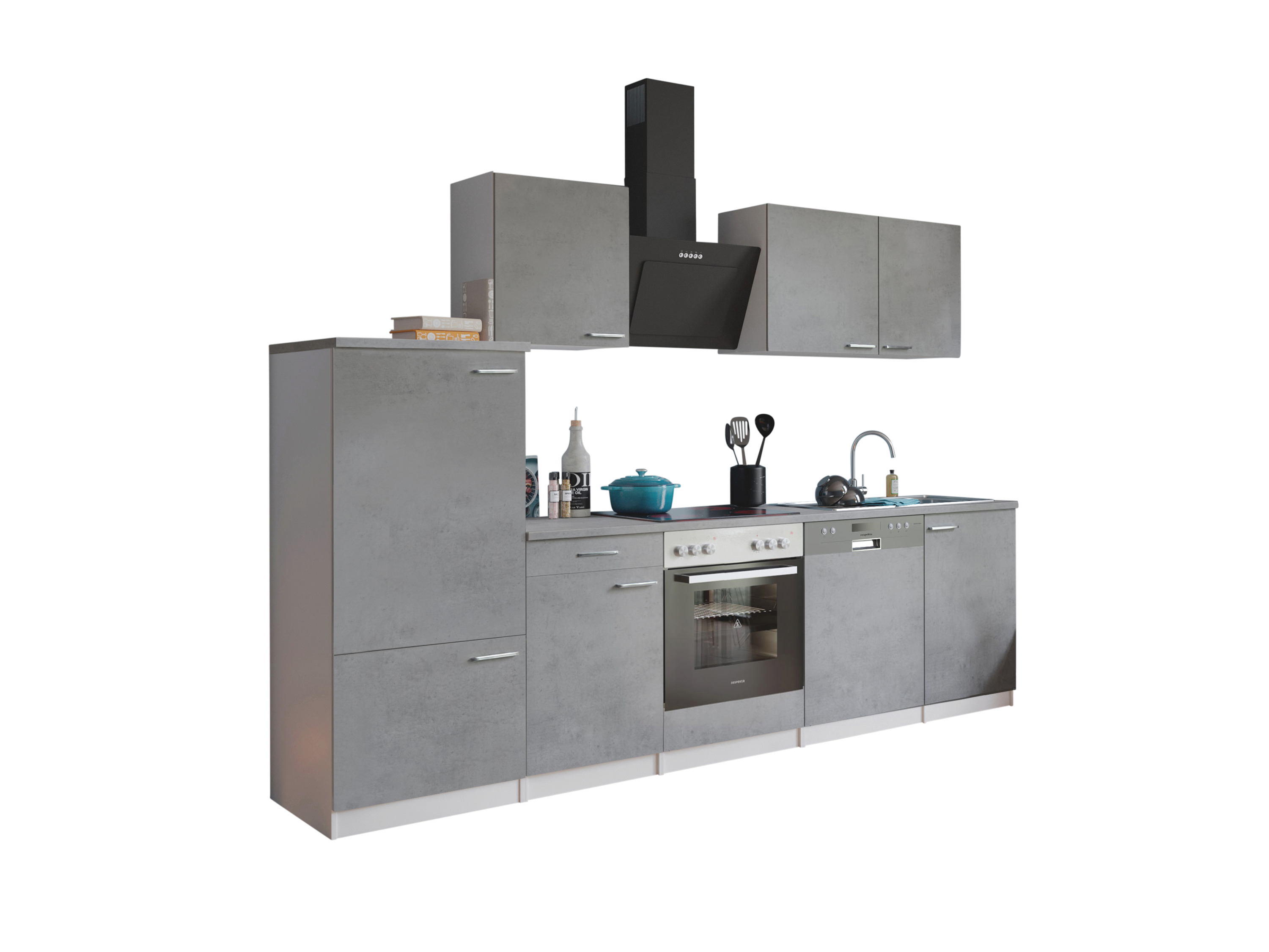 RESPEKTA Küche Malia (Glask.kochf., Kühlschr., GSP, Beton, 280 cm) – Bild 3 von 4