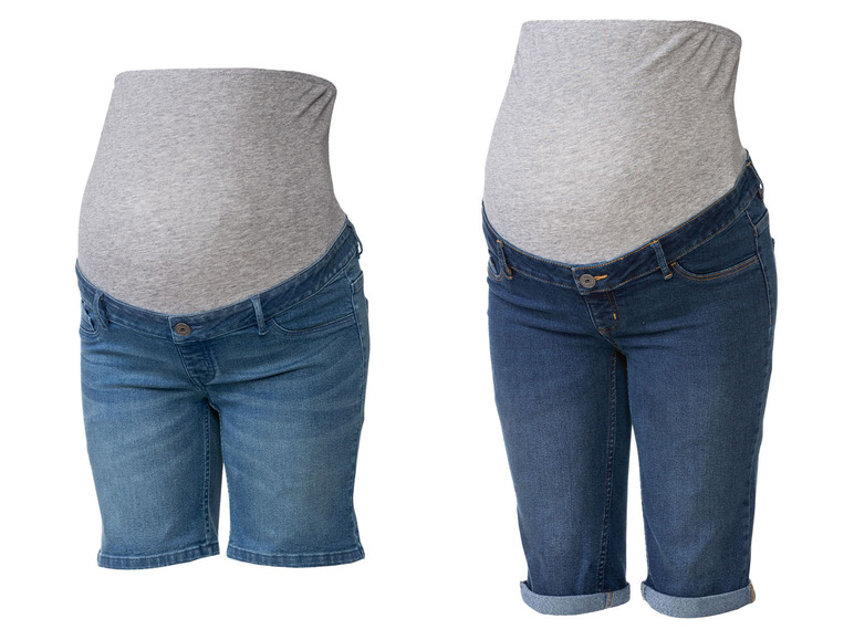 Gehe zu Vollbildansicht: esmara Damen Umstands-Jeansshorts, niedrige Leibhöhe mit elastischem Besatz - Bild 1