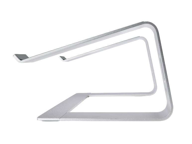 Silberner Aluminium-Laptopständer mit minimalistischem Design.