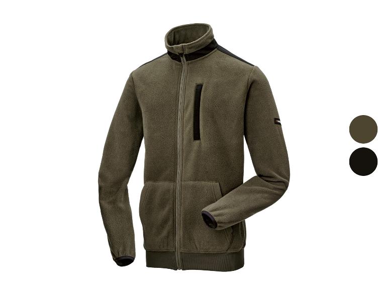 Herren-Fleecejacke in Khaki mit Reißverschluss und Taschen, in zwei Farben erhältlich.