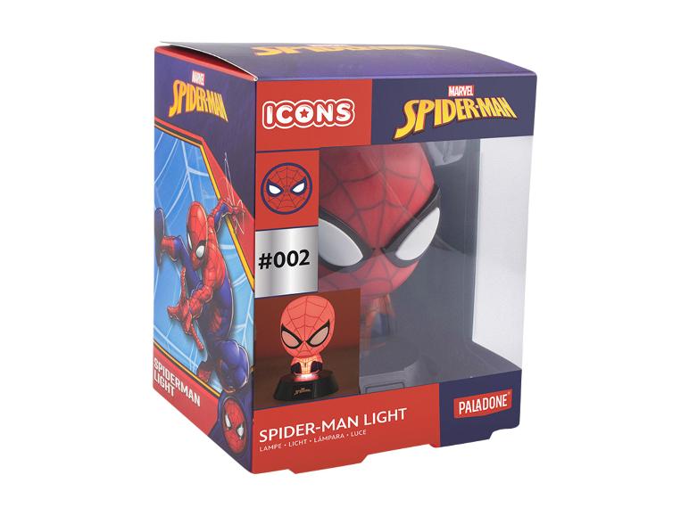 Spider-Man Lampe in einer Box mit Charaktergrafiken und der Nummer #002.