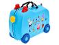 Blauer Kinder-Rollkoffer mit Zeichentrickfiguren und dem Text „Cool Adventures“