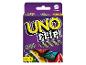 Kartenspielbox mit dem Text „UNO FLIP!“ und doppelseitigen Karten.