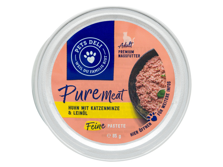 Gehe zu Vollbildansicht: PetsDeli Adult Premium Nassfutter Pure Meat Huhn mit Katzenminze & Leinöl für Katzen, 4 x 85 g - Bild 2